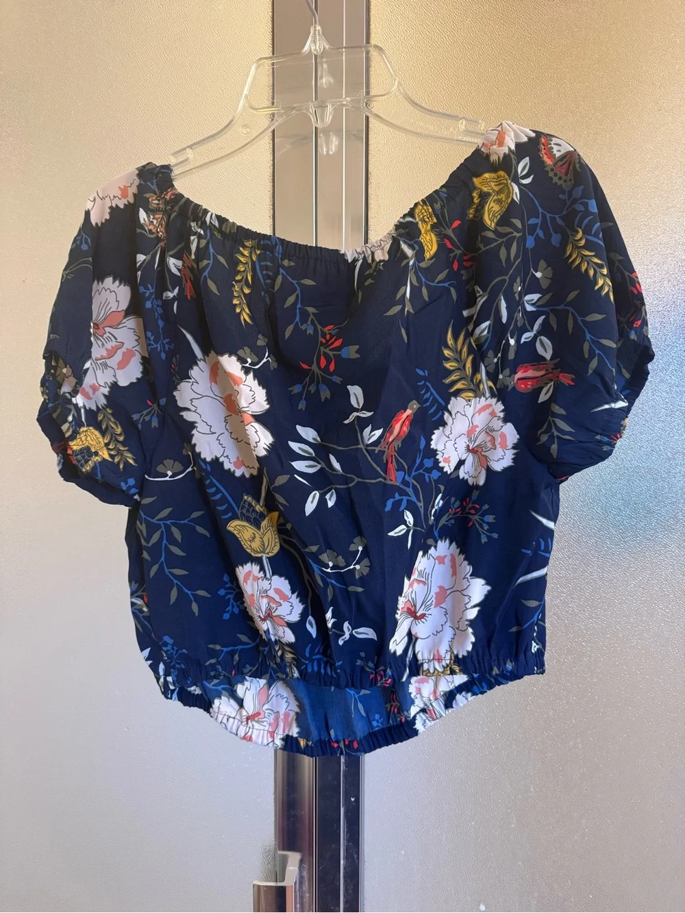 Abercrombie & Fitch Navy Floral Peasant Blouse with Tassel Ties
